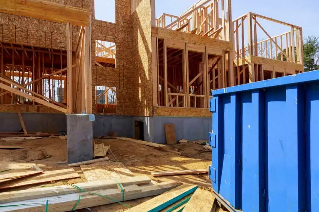 Wood framing of a new house under construction by Struxure 28 Builders.